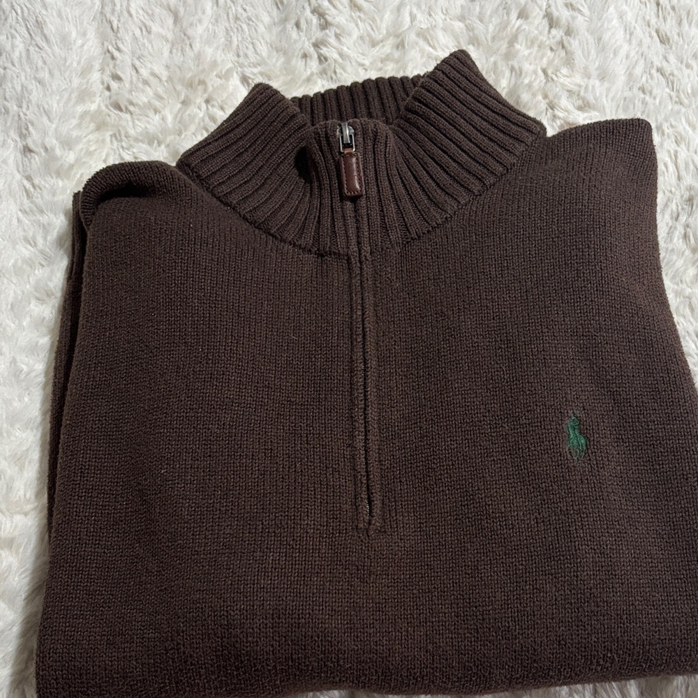Polo by Ralph Lauren Brown Half-Zip Sweater with Green Pony